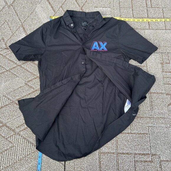 Armani Exchange AX Shirt Men's Mediun Black Button Down Short Sleeve - Picture 3 of 11